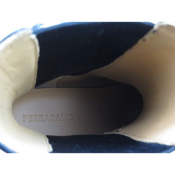 NIB FERRAGAMO FLASH BLACK LEATHER LOGO PLATFORM PULL CHELSEA ANKLE BOOTS 13 M - Picture 8 of 14